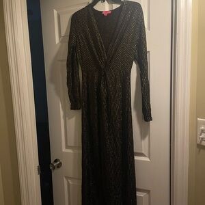 Black and gold long-sleeved Betsy Johnson dress